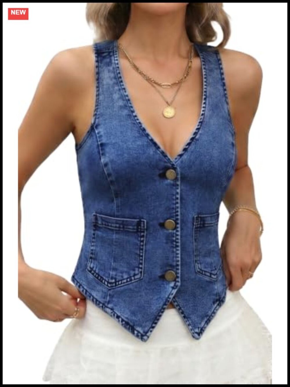 Women's Denim Vest Sleeveless Jean Vest Top with Pockets